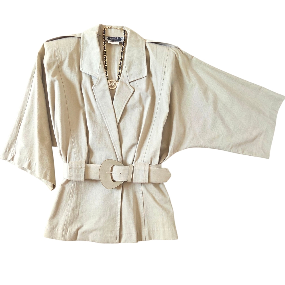 Vintage Khaki Tall Girl Peplum Blazer With Belt- SZ 8